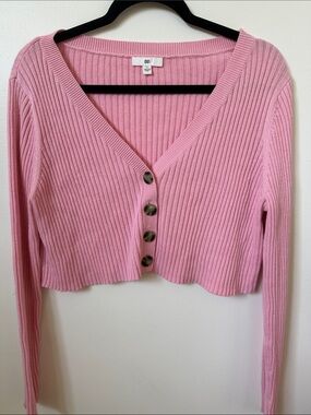 bp Pink Ribbed V-Neck Button Crop Cardigan
